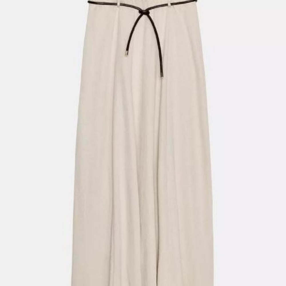 Zara Cream Maxi Skirt with Black Tie